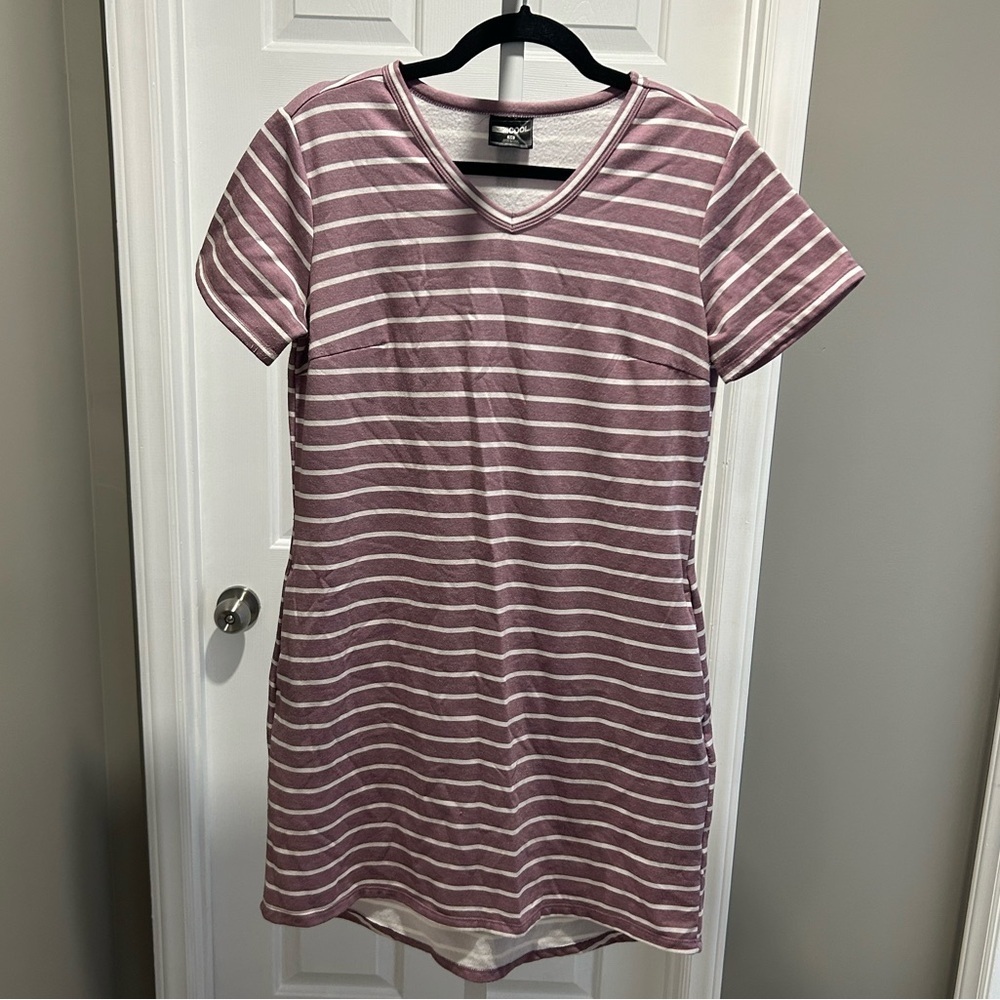 Purple & White Stripe Casual Shirt Dress
